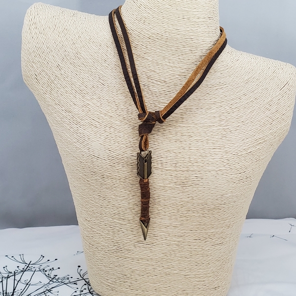 Leather Rope Necklace w/ Arrow Pendant - Picture 2 of 5